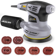 Jellas Orbital Sander, 125MM 13000RPM 6 Variable Speed Orbit Sanders, 12 Pcs Sandpapers,Dust Collection Bag, 360Rotating Sanding Base Plate