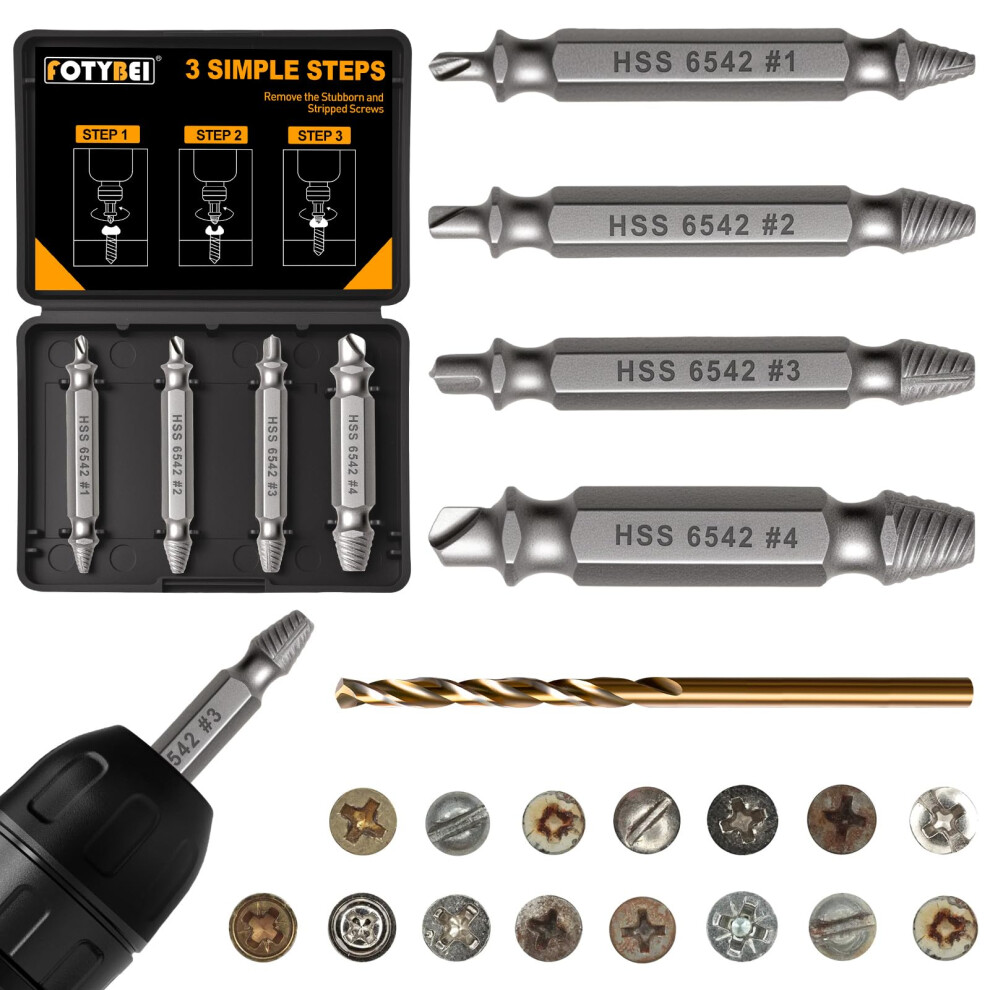 Damaged Screw Extractor Set 5Pcs, Stripped Screw Extractor, Easy Out Removal Of Rusty Broken Screws, Gifts For Men 5051226961717