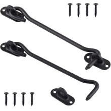 Tahbarshi 2 Pcs Stainless Steel Cabin Hook, Heavy Duty 8 Inch (200mm) Black Gate Hook and Eye Latch, Sliding Barn Door Latch Lock