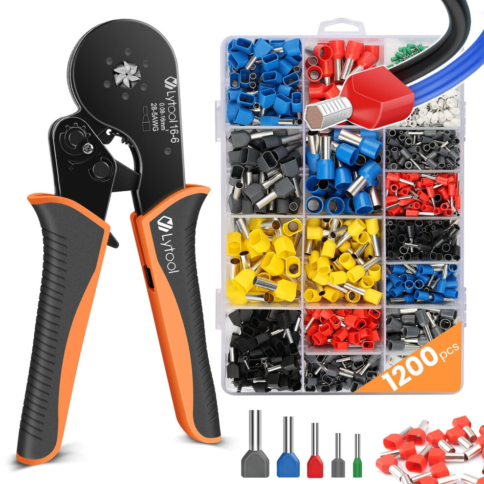 0.08-16Mmâ² Ferrule Crimping Tool, Lytool Hexagonal Bootlace Ferrule Crimping Tool Kit Self-Adjustable Ratchet Crimping Pliers With 1200Pcs Twin Wire 5051226931208