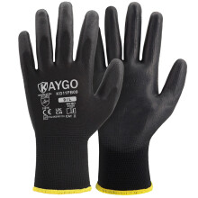 KAYGO Work Gloves PU Coated-12 Pairs, KG11PB, Black Safety Working Gloves with Secure Grip on Palm & Fingers, for Men and Women