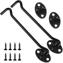 Jeboler Hook and Eye Latch 6 Inch, 2 Pcs Stainless Steel Black Cabin Hooks