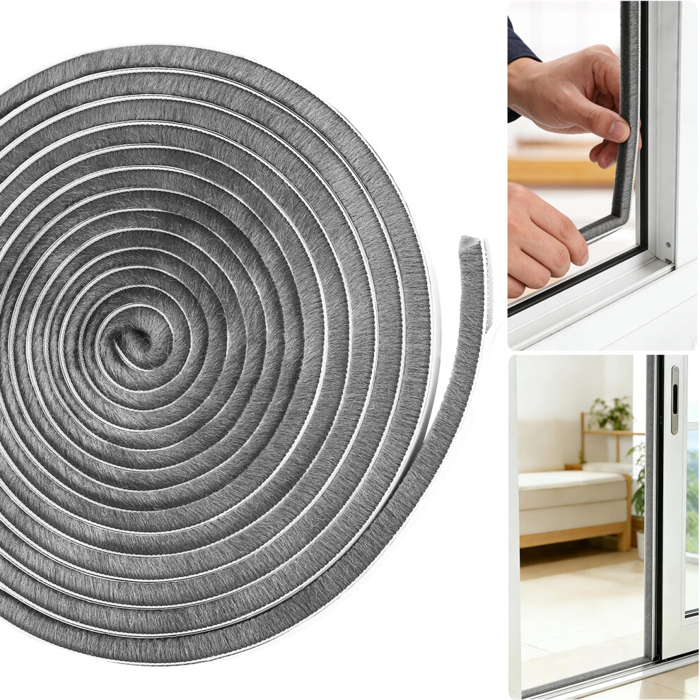 Draught Excluder For Doors And Windows, 6M Self Adhesive Brush Weather Stripping, 9Mm X 9Mm High Density Pile Seal Strip For Sliding Door- Windproof, 3258966287776