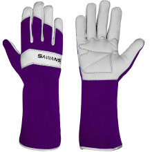 SAWANS Long Gardening Gloves Leather Ladies Men Women Durable Goatskin Garden Gloves Forearm Protection Thorn Proof Gardener Work Spandex Sleeves