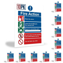 RubiGo - Fire Action Notice Sign. 10PK 20x15cm, Fire Exit Sign High Gloss Self Adhesive Sticker - Fire Safety Signs Fire Signage Stickers Fire Escape