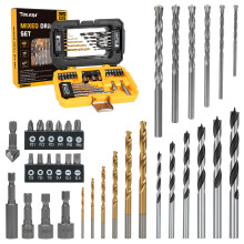 TOLESA 35 PCS Drill Bit Set, Includes Titanium Twist Drill Bits, Masonry Drill Bits, Wood Drill Bits, Nut Drivers, Countersink & More in Storage Case