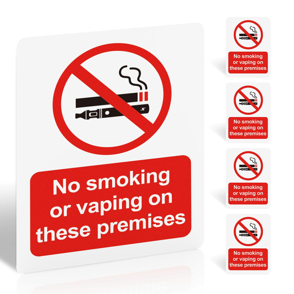 No Smoking Or Vaping On These Premises Sign - 5 Pack, 100X75mm Self-Adhesive Vinyl Sticker - Uv Printed Matte Surface, Waterproof 5051226942099