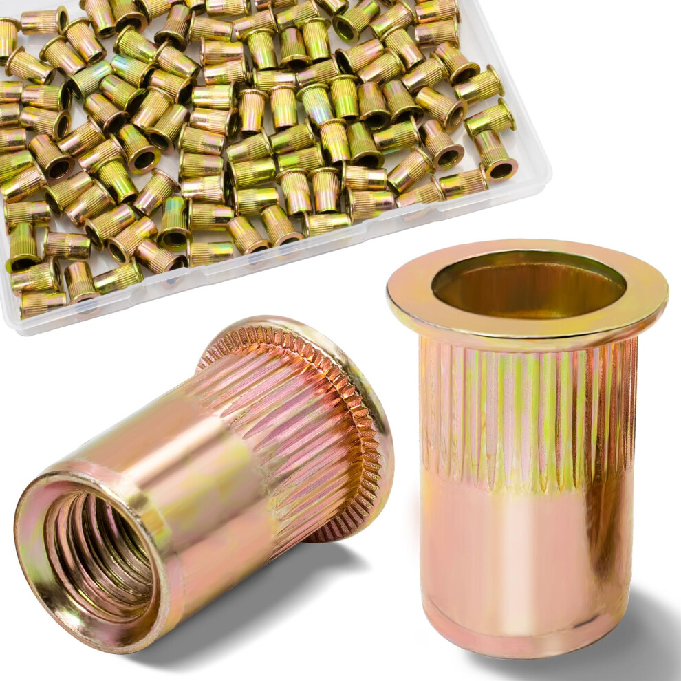 Vifmy 115Pcs M6 Rivet Nuts, Metric Zinc Plated Finish Carbon Steel Flat Head Threaded Insert Nutsert Kit 5051226941108