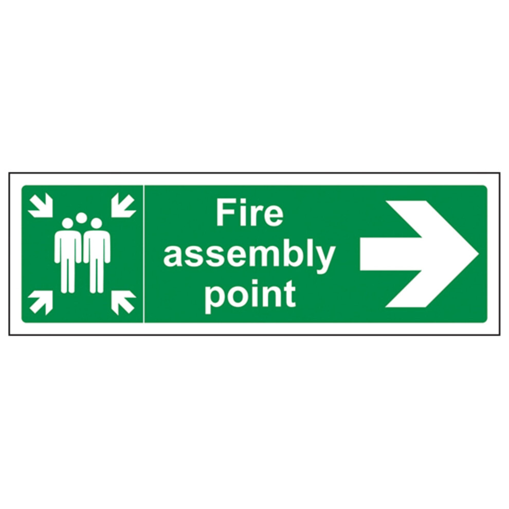 V Safety Fire Assembly Point Arrow Right Sign - Landscape - 300Mm X 100Mm - 2Mm Rigid Plastic 5051226957703