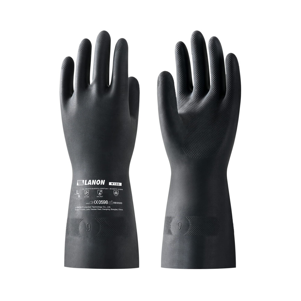 Lanon Rubber Chemical Resistant Gloves, Reusable Heavy-Duty Safety Work Gloves, Acid & Alkali Protection, Non-Slip, X-Large 5051226965104