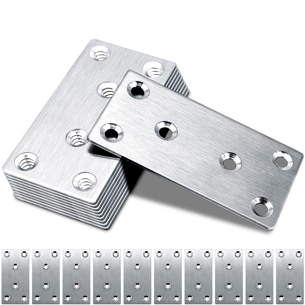 Gorffy 10Pcs Flat Brackets For Wood, 80 40 1.75Mm Flat Joining Plates, Sleeper Bracket Heavy Duty, Stainless Steel Mending Plates For Connector, 5006763026962