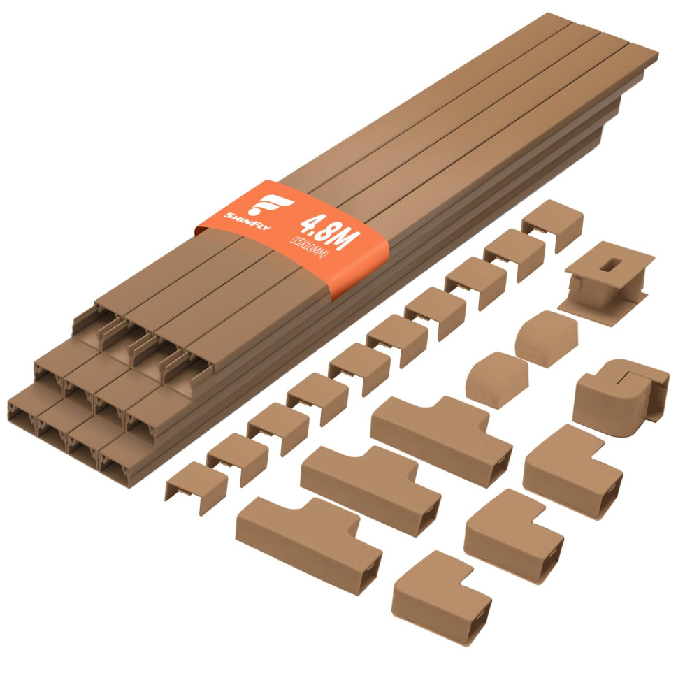 Shinfly 4.8M Brown Cable Trunking, Trunking For Electric Cables, Cable Cover, Brown Trunking For Hiding Cables, Self Adhesive Trunking For Wall, Tv 5051226975318