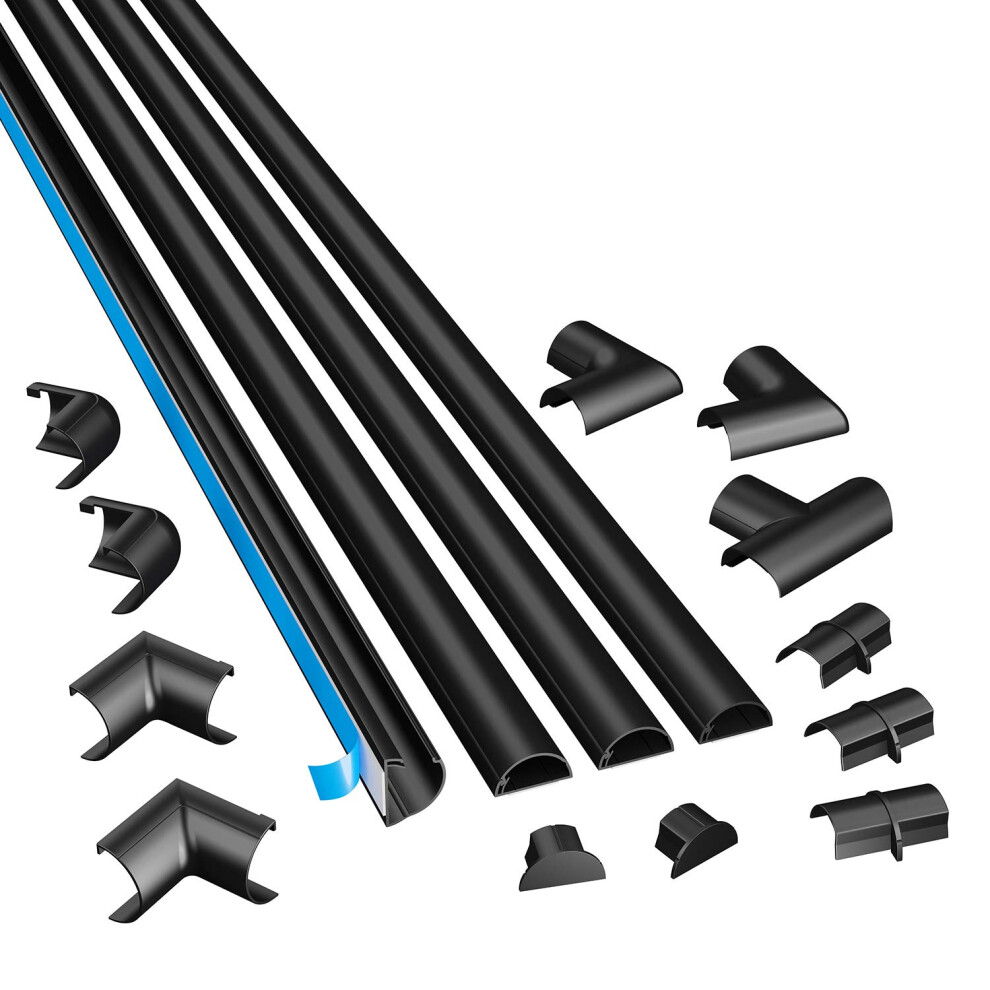 D-Line Black Mini Cable Trunking 4-Meter Pack, Half Round Cable Cover, Paintable, Self-Adhesive Wire Cover, Hide Tv Wires, Cable Management - 4X 30Mm (W) X 15Mm (H) X 1M Lengths & Accessories - Image 2