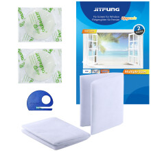 JIT-FUNG DIY Fly Screen for Windows, 2 Packs of Mosquito Net Insect Mesh 130x155CM with 2 Rolls [UPGARDE] Self-Adhesive Tapes & Cutter, White
