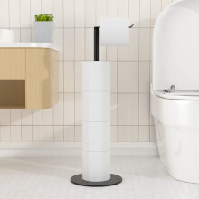 Free-standing Toilet Roll Holder with Heavy Base, Stainless Steel Toilet Roll Holder Stand with Matte Black Finish
