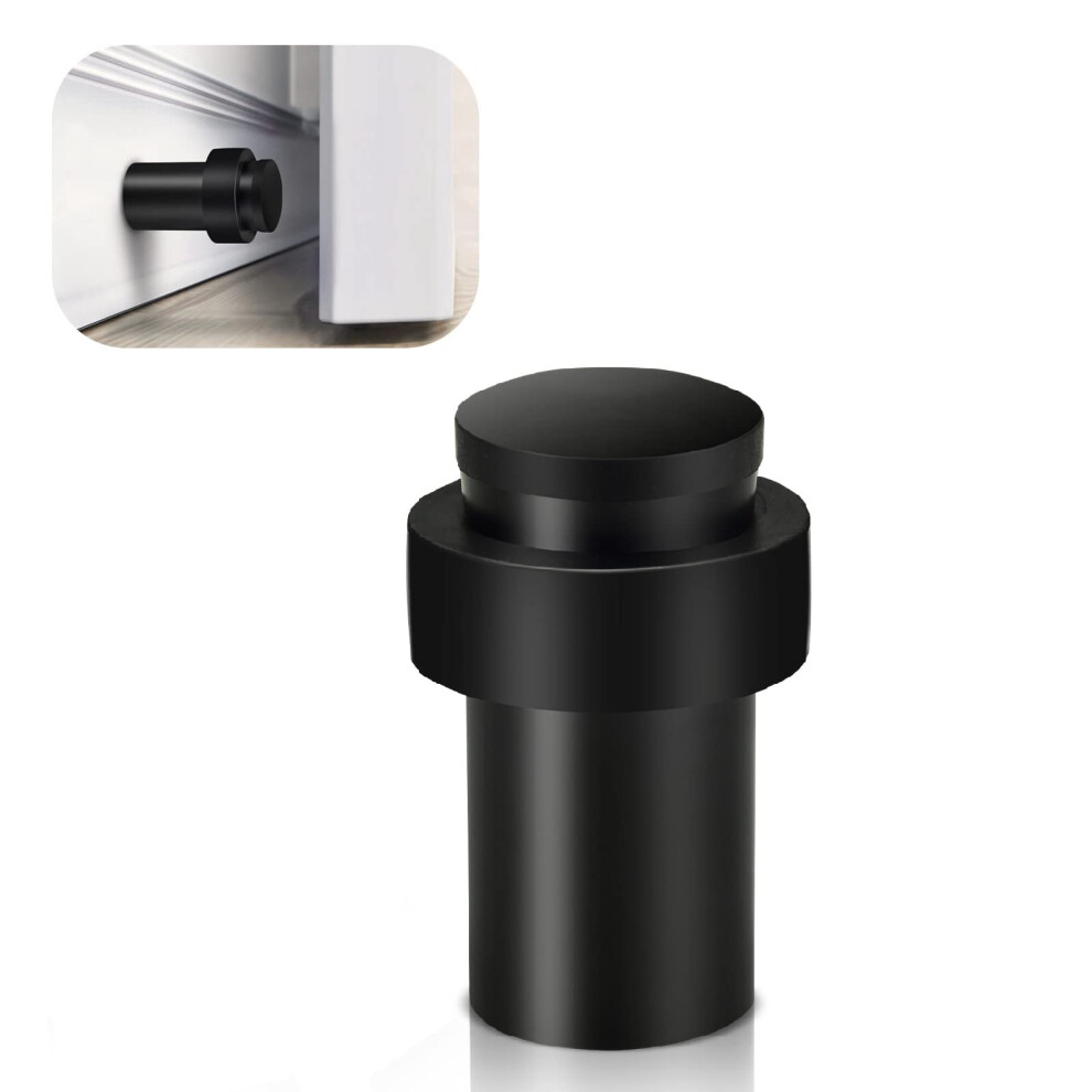 Door Stops, Heavy Duty Stainless Steel Door Stop Floor Wall Mounted Black Floor Door Stopper Wall Protector With Sound Dampening Rubber Bumper Tall 5051226951732
