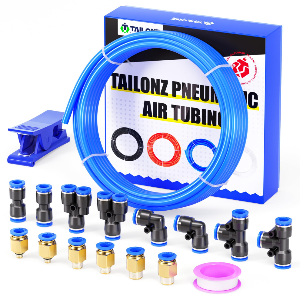 Tailonz Pneumatic Blue 6Mm Od 4Mm Id Polyurethane Pu Air Hose Pipe Tube Kit 10 Meter 32.8Ft 5051226959363