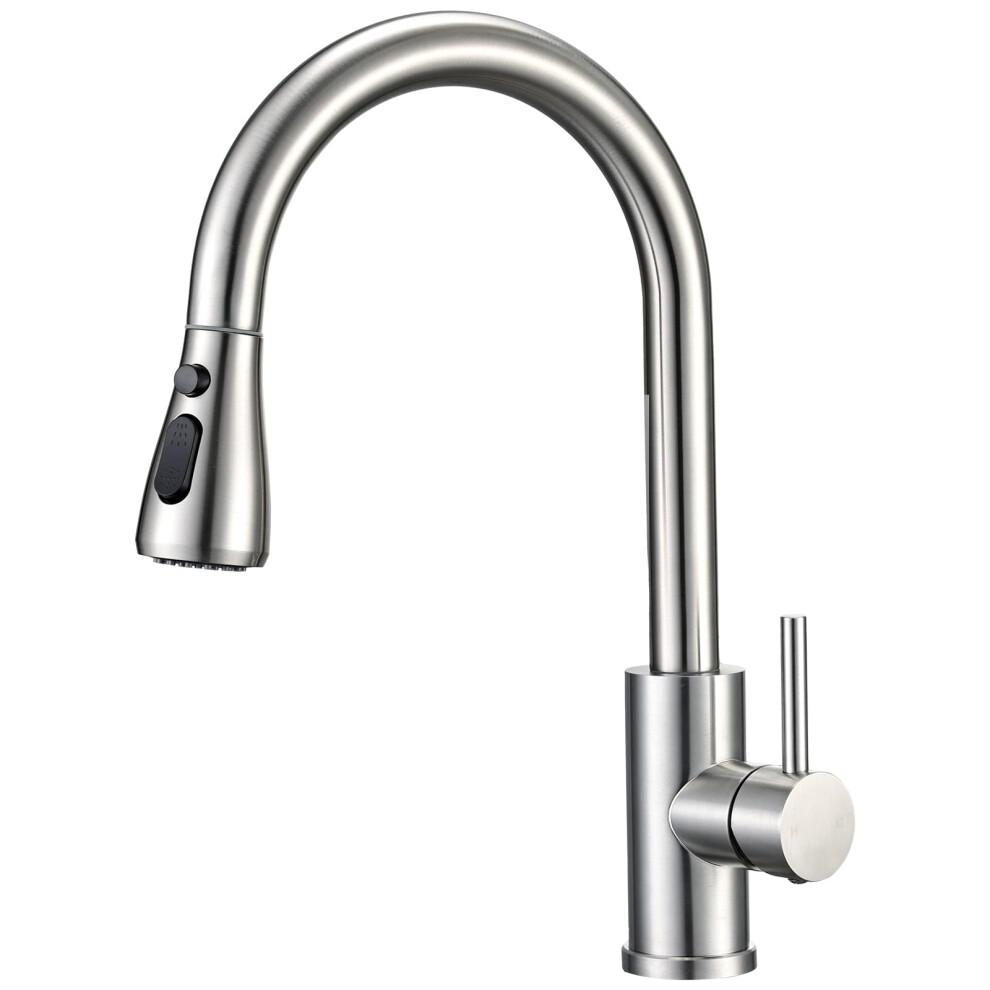 Peppermint Kitchen Tap With Pull Out Spray, Swivel Kitchen Sink Mixer Tap Brushed Nickel With Pull Down Sprayer 3 Modes, Single Lever High Arch Stain 8234904682228