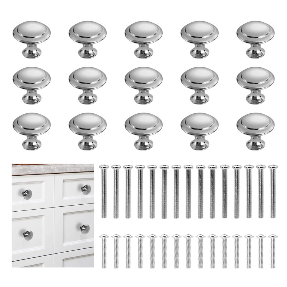 Asheyya 15 Pcs Silver Cupboard Door Knobs, 27Mm Stainless Steel Handles Knobs For Cupboards Wardrobe Furniture 5051226943232