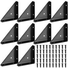 10-Pcs Angle Corner Brackets - Black, Wood Support Fasteners for Desk, Bed, Furniture Edge Joining
