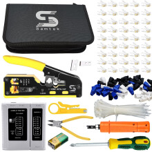 RJ45 Pass Through Crimping Tool Kit, All-in-One Ethernet Network Cable Crimper Set with Cable Tester, Cutter