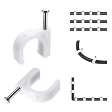 Cable Clips, 8 mm 100 Pcs Nail Clips Strong Durable White Round Cable Tacks, Wall Wire Tidy Holder Clip Management Cable Pins