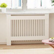 High Radiator Cover Wood Cabinet: Internal Height 100cm Medium White Heater Covers Vertical Slats Modern Tall Radiator Shelf Thicken MDF Wooden