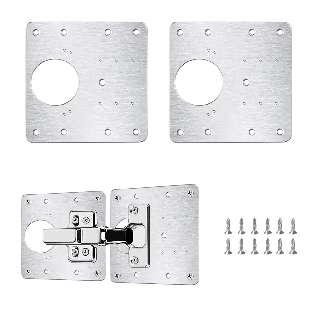 Flintronic 2Pcs Hinge Repair Plate, Stainless Steel Hinges Repair Brackets, Cabinet Hinge Repair Plate With 12Pcs Customized Screws 5051226913150