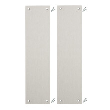 Satin Stainless Steel Finger Push Plates for Doors (Pack of 2) - 300 x 75mm - Square Corner - 4 Pre-Cut Holes with Fixing Screws Included