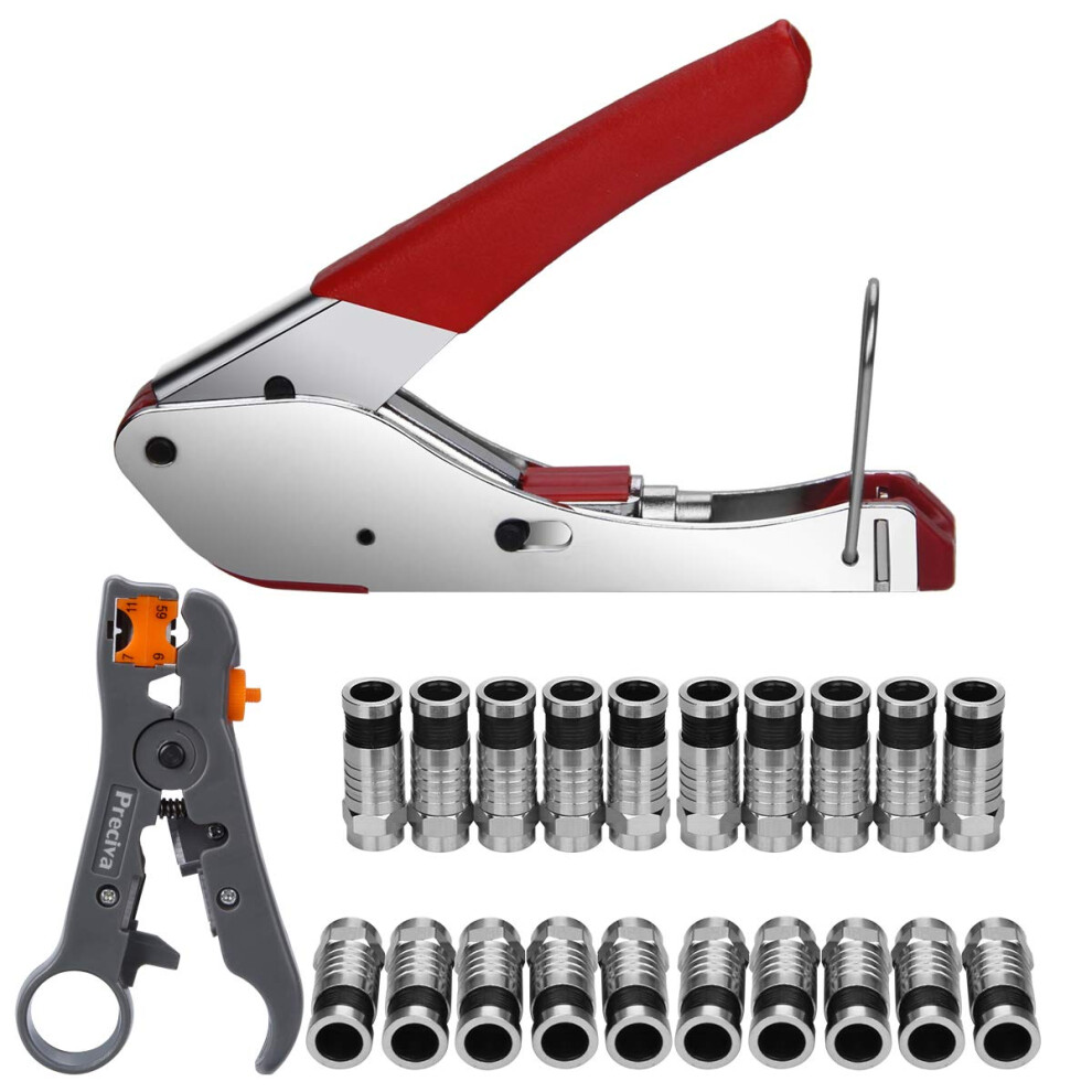 Preciva Coax Cable Crimper, Coaxial Wire Compression Toolkit With Crimp Tool, Double-Blade Wires Terminal Stripper Adjustable For Cable Rg59/6/58/174 5051226945243