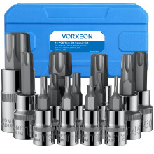 VORXEON 13Pcs Torx Bit Set Star Bit Socket Set T8-T70, 50BV30 CR-V Drive Socket and S2 Alloy Steel Bit, 3 Sizes 1/4 3/8 1/2 Inch with Storage Case
