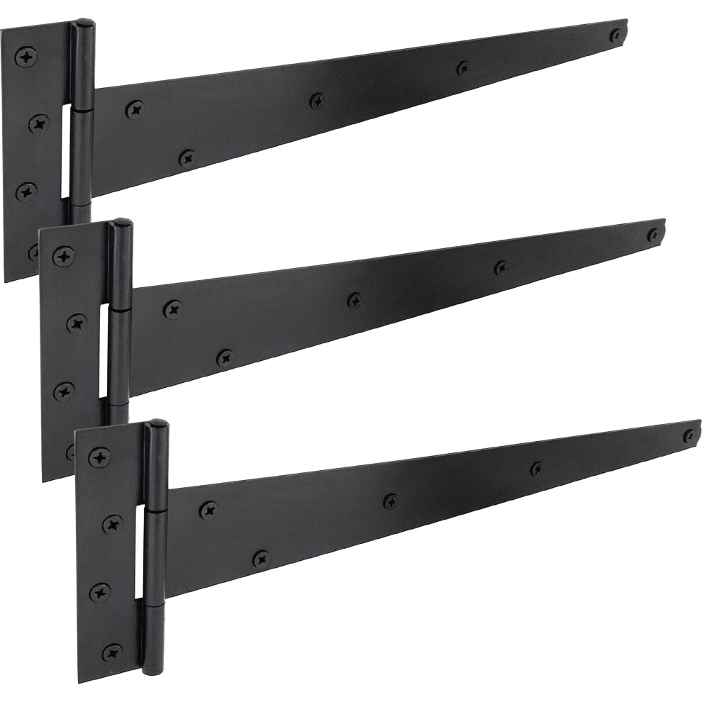 Irontite 3 Pack Black T Hinges 400Mm (16"), Gate Hinges For Wooden Gates Or Garden Shed Hinges 5051226926846