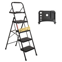 BONTEC 4 Step Ladder Folding, Heavy Duty Foldable Step Stool with Wide Anti-Slip Pedals, Sponge Handrail and Tool Tray