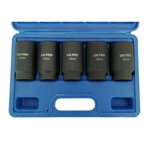 us pro US Pro 5pc Impact Socket Set - Thin Wall, 12 Point, 30 32 34 35 36mm Hub Nut Sockets B1431