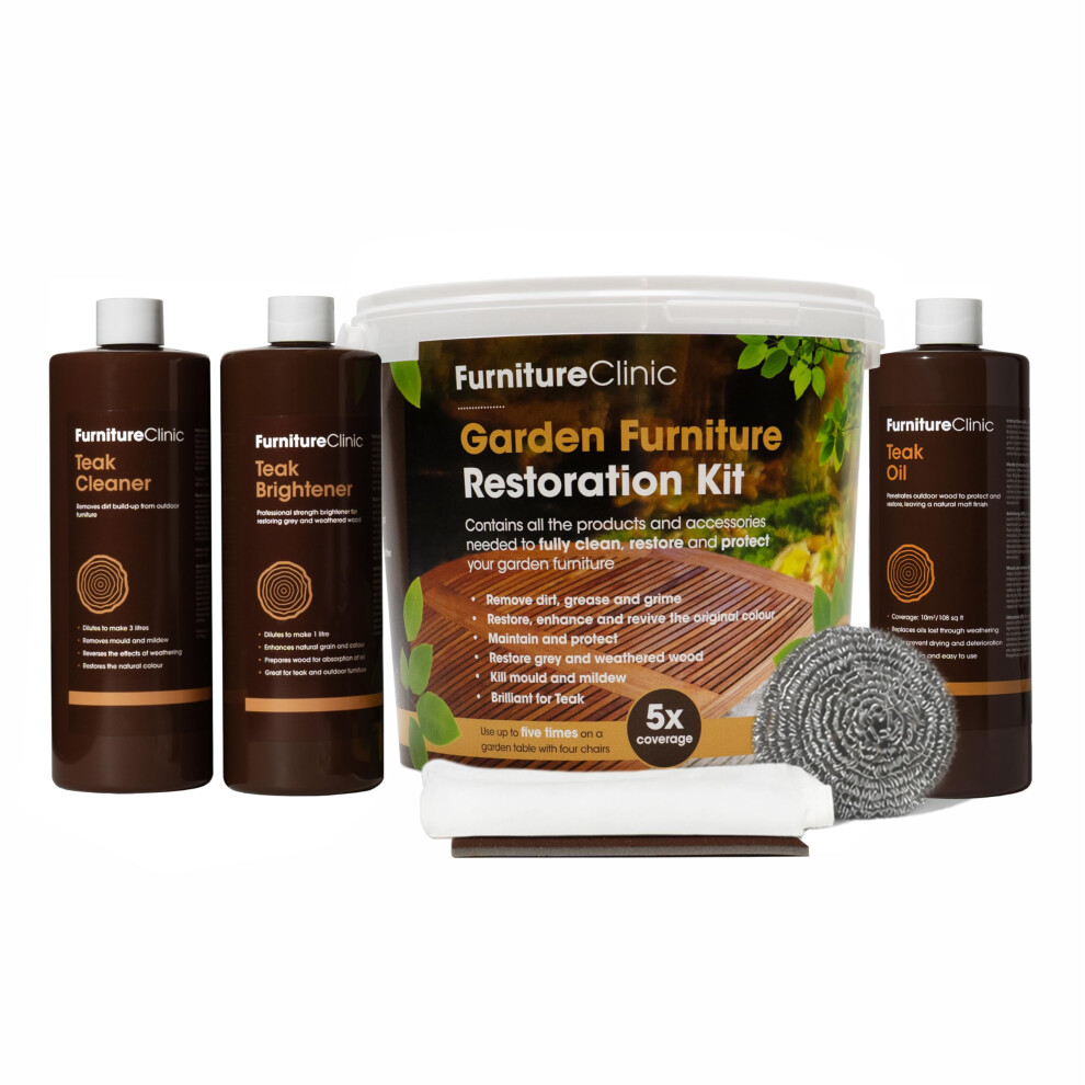Furniture Clinic Garden Furniture Restoration & Wood Maintenance Kit - Wooden Outdoor Furniture Cleaner, Restorer & Protector Treatment 5051226947773