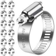 Bolatus Hose Clips 21-38 mm, 12 Pcs Hose Clamp Stainless Steel 304 Adjustable Screw Clamps, 7 Sizes Pipe Clamps Assortment for Pool, House Gas Pipe
