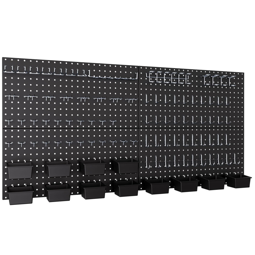 Incly 158Pcs Metal Pegboard Wall Organizer, 48X24 Inch Black Peg Boards Panels Tool Organizer Kit With Accessories Hooks And Bins, Peg Board Utility 3409326904561