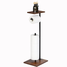 LIANTRAL Toilet Paper Holder Stand, Freestanding Tissue Paper Roll Holder Dispenser with Shelf for Bathroom Storage Holds Reserve Rolls