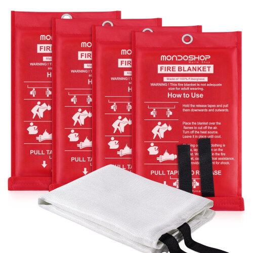 Mondoshop Kitchen Fire Blanket Emergency for Home 1x1m, 4 Pack