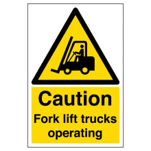 V Safety Caution Fork Lift Trucks Operating Warning Sign - 200mm x 300mm - 2mm Rigid Plastic