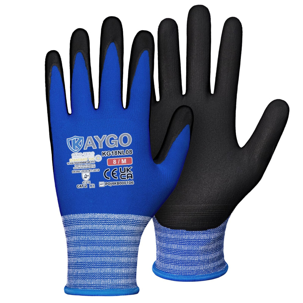 Kaygo Safety Work Gloves Microfoam Nitrile Coated 3 Pairs, Kg18n, Seamless Knit Nylon Glove With Abrasion And Oil Resistant Grip 5051226911125