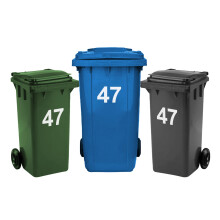 Rubigo 3 x Bin Numbers for Wheelie Bins, 0-99, Letters A-D, 17.5cm Dustbin Stickers, Easy Application Stick On Number Stickers