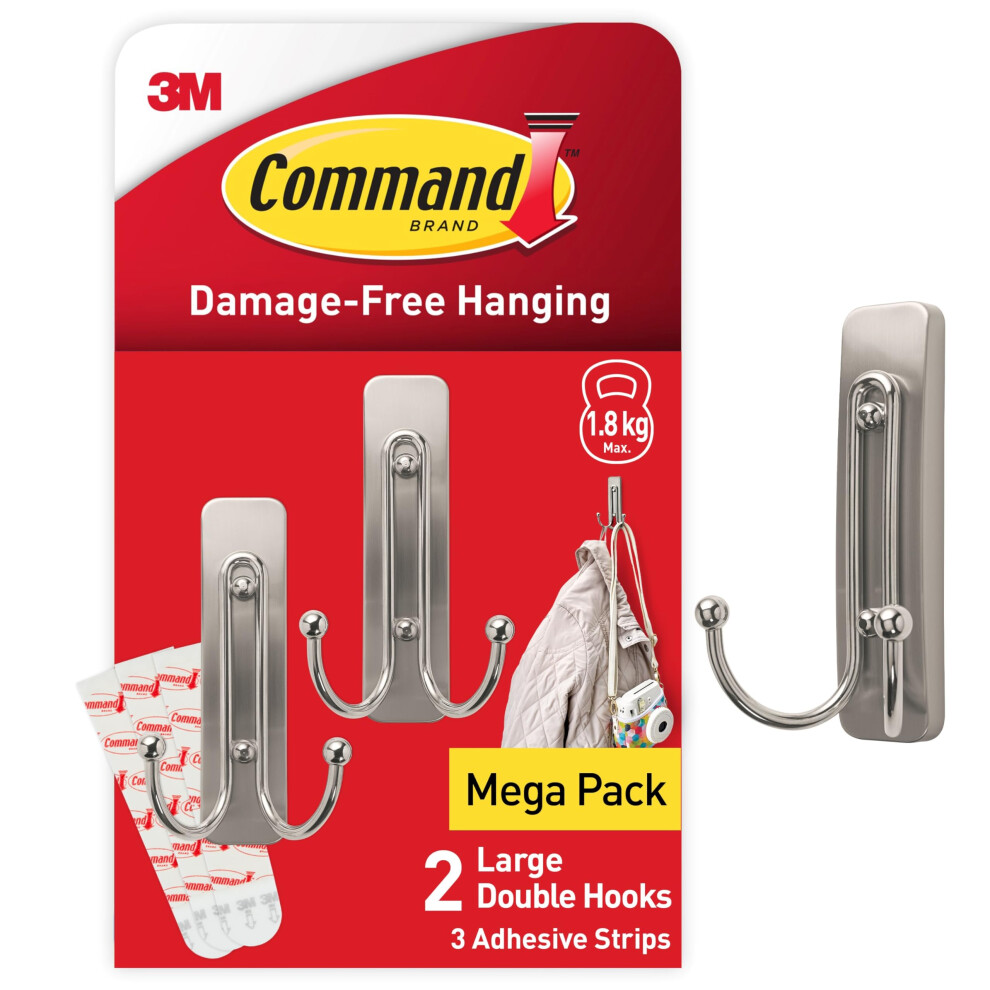 Command Decorative Hook, Indoor Use - 2 Metal Hooks And 3 Adhesive Strips - Hang Jackets, Purses, Handbags, Backpacks, Hats, Scarves, Dog Leads - Org 1374203648659
