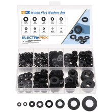 ELECTRAPICK 500Pcs Black Nylon Flat Washers, Compatible with 8 sizes- M2 M2.5 M3 M4 M5 M6 M8 M10 Tap Sealing Gasket Washers for Plumbing, Tap