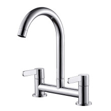 Kitchen Sink Mixer Taps, 2 Hole Kitchen Faucet, 360 Swivel Spout Dual Lever Sink Mixer Tap, Deck Mounted Kitchen Taps, Cold and Hot Mixer Tap