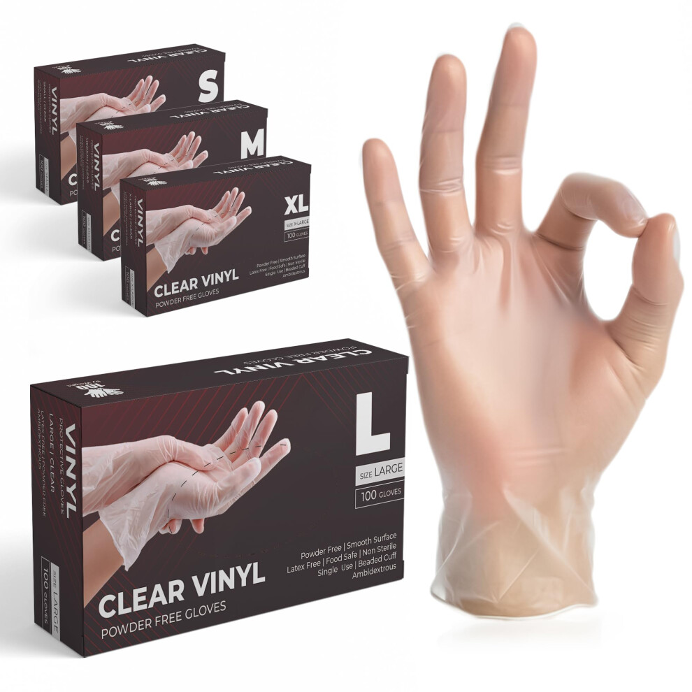 The Real Touch Vinyl Multi-Purpose Gloves, Powder Free, Disposable, Extra Strong - Box Of 100 - Clear 5999145135140