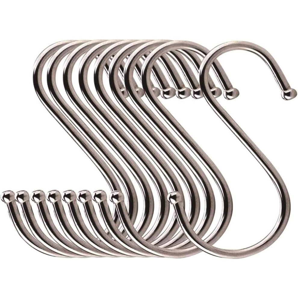 Doetyd 10Pcs S Hooks, Stainless Steel, S Shaped Hanging Hooks For Kitchen Utensils, Pans, Office Supplies, Hooks For Kitchen, Bathroom, Bedroom 5051226986369