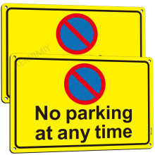 2 x No Parking At Any Time Sign Metal 300 200mm(A4), Yellow No Parking Sign Aluminum Reflective, With 4 Drilled Holes
