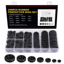 Zocipro 200Pcs Rubber Grommet Kit, 7 Sizes Rubber Hole Plugs Electrical Wire Gaskets Assortment, Rubber Grommets for Protecting Wires, Plugs
