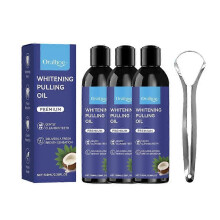 (3PCS) 1-5x Coconut Oil Pulling Mouthwash for Fresh Breath and Natural Teeth Whitening with Tongue Scraper 100ml